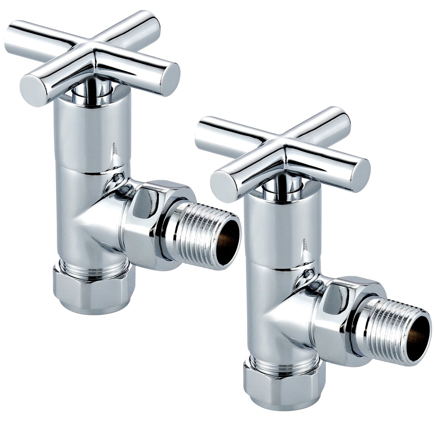 Crown Non-Thermostatic Cross Head Angled Radiator Valves Pair 15mm - Chrome