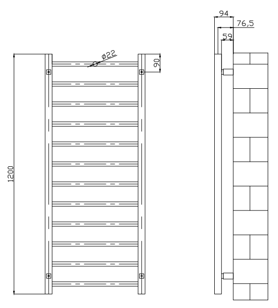 Canonbury Copper Lacquer Steel Towel Rail 1200x500