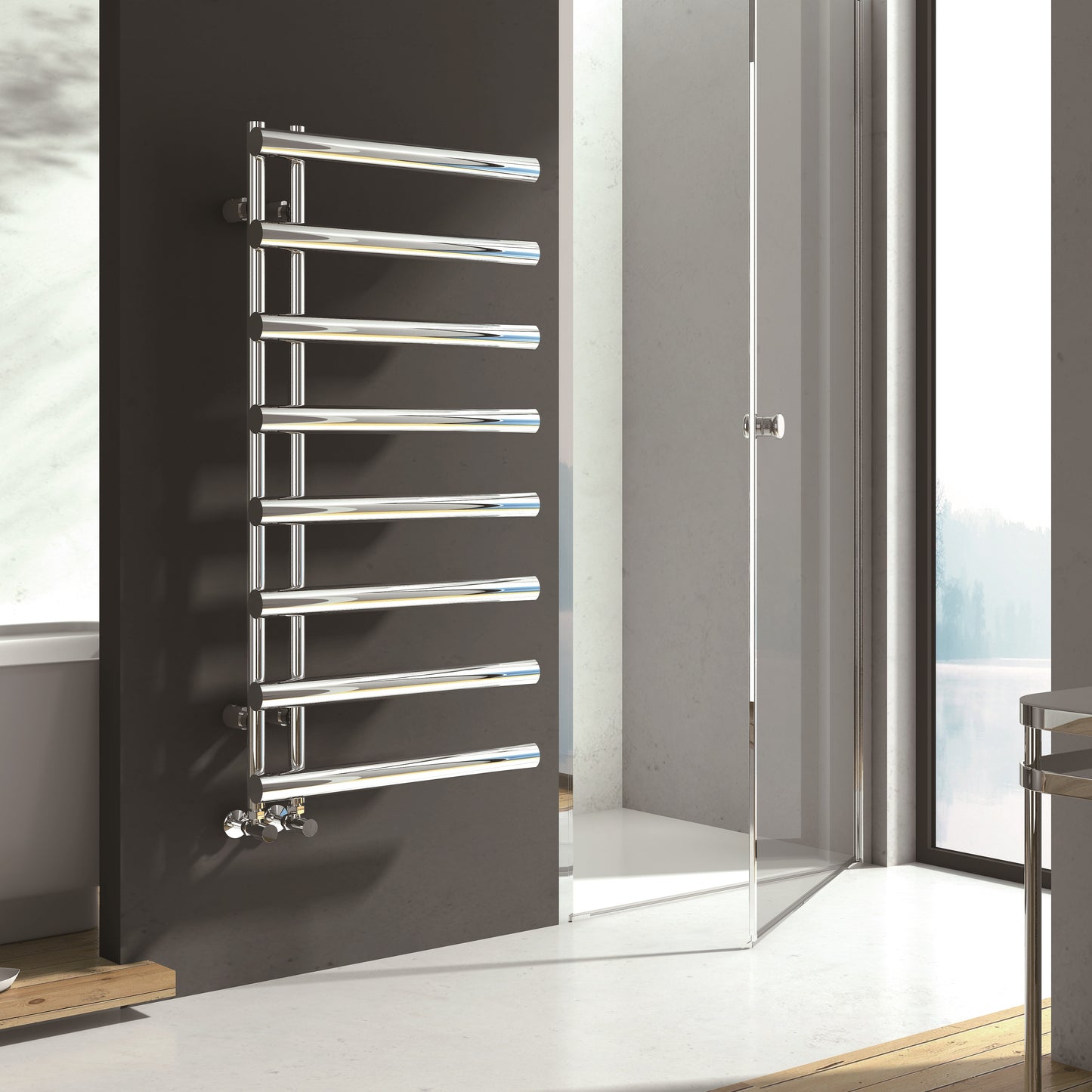 Belgrave Chrome Round on Round Steel Towel Rail 1200x600