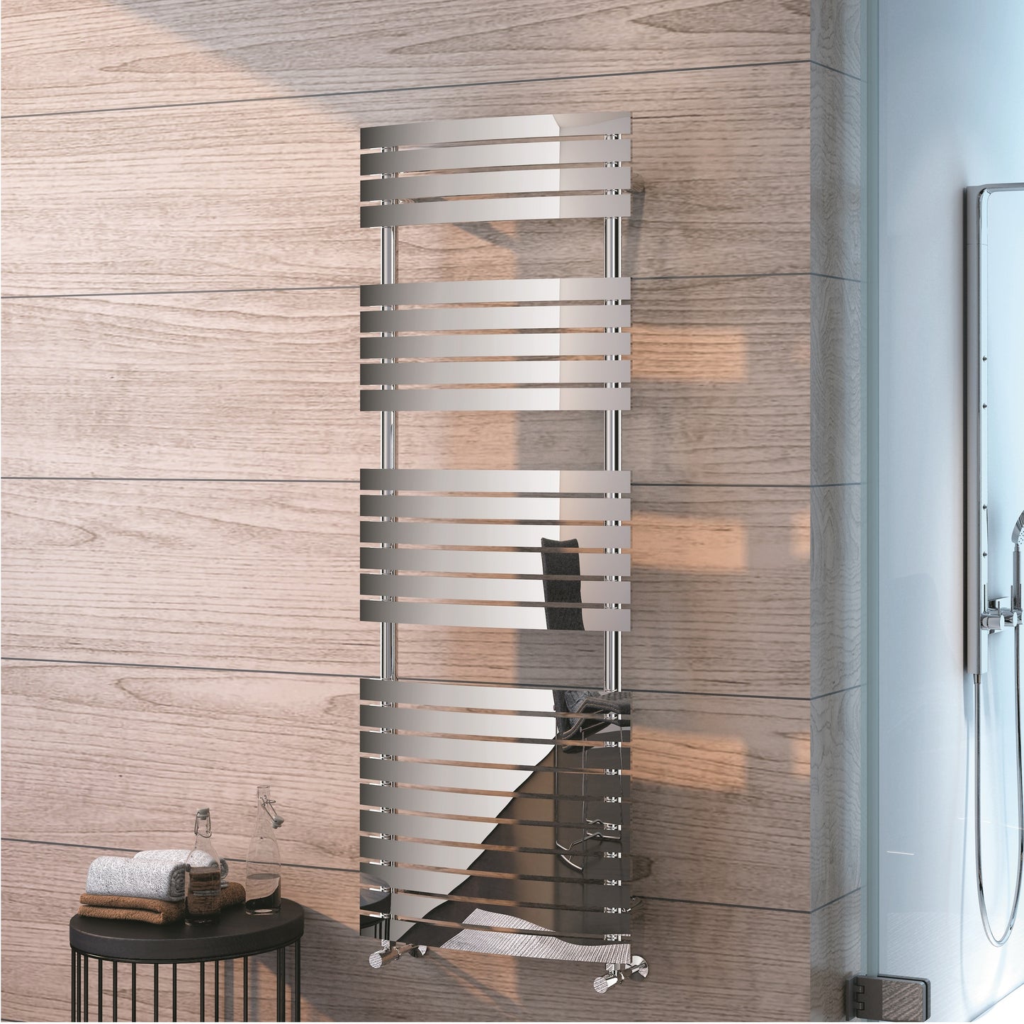 Bond Chrome Curved Rectangular on Round Steel Towel Rail 1162x500