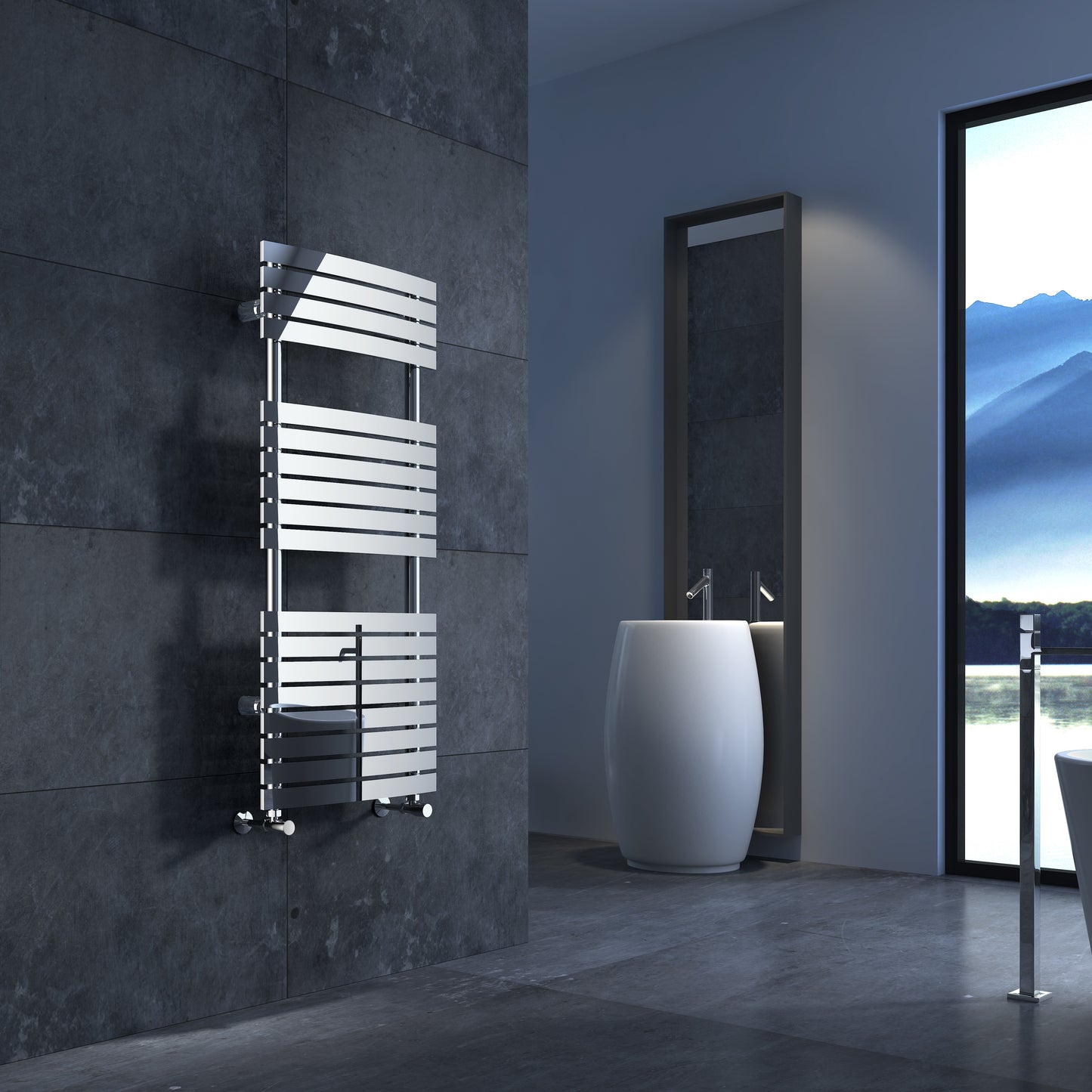 Bond Chrome Curved Rectangular on Round Steel Towel Rail 1162x500