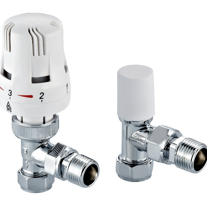 Crown Angled Thermostatic Radiator Valve And Lockshield Pack 15mm White/Chrome
