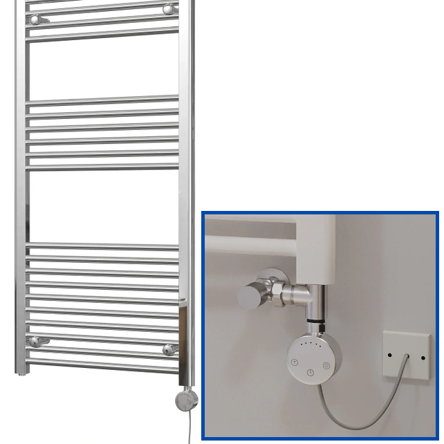 Classic Curved Dual Fuel Towel Rail - Chrome Including Heating Element (MULTIPLE SIZES)
