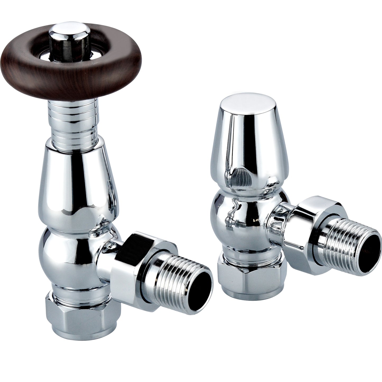 Crown Traditional TRV Angled Thermostatic Radiator Valve With Wooden Head and Lockshield - Chrome