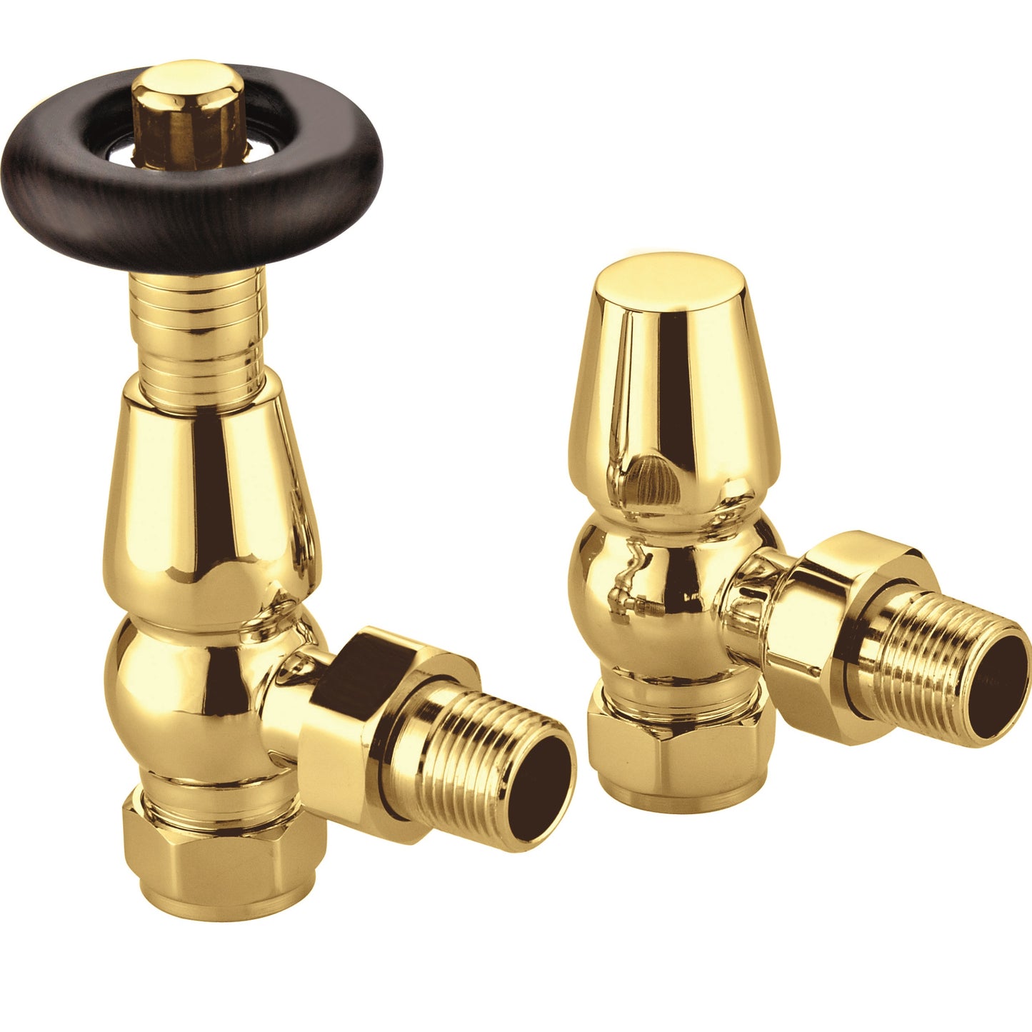 Crown Traditional TRV Angled Thermostatic Radiator Valve With Wooden Head and Lockshield - Brass