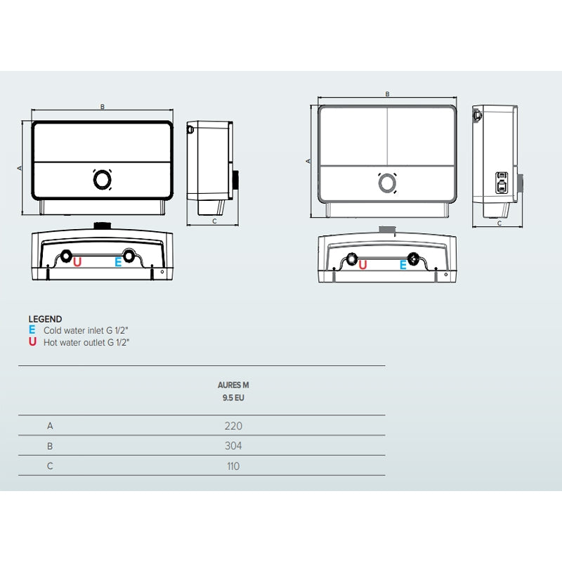 Ariston Aures Multi Instantaneous Electric Water Heater - 9.5KW