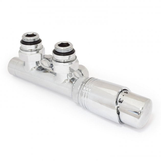 Crown Twin Angled TRV Thermostatic Radiator Valve - Chrome