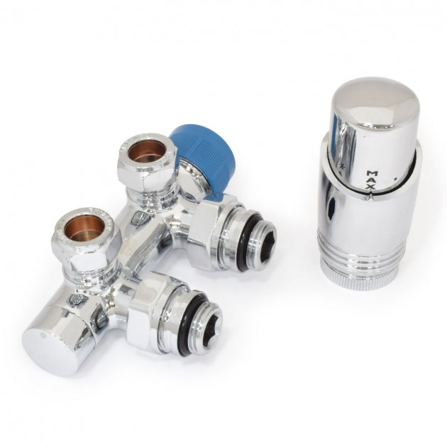 Crown Twin Angled TRV Thermostatic Radiator Valve - Chrome