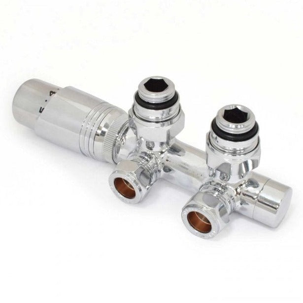 Crown Twin Angled TRV Thermostatic Radiator Valve - Chrome