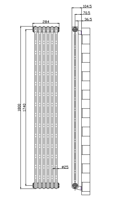 Classic Multi Column Vertical Central Heating Radiators - 2 Column