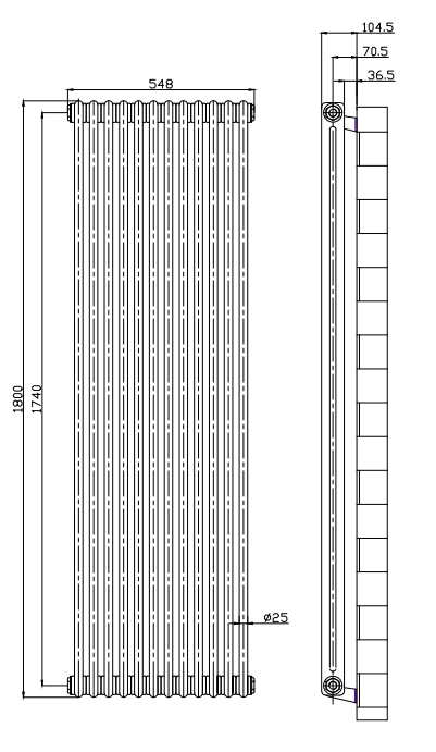 Classic Multi Column Vertical Central Heating Radiators - 2 Column