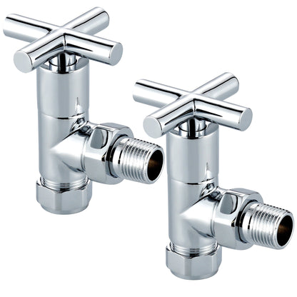Crown Non-Thermostatic Cross Head Angled Radiator Valves Pair 15mm - Chrome