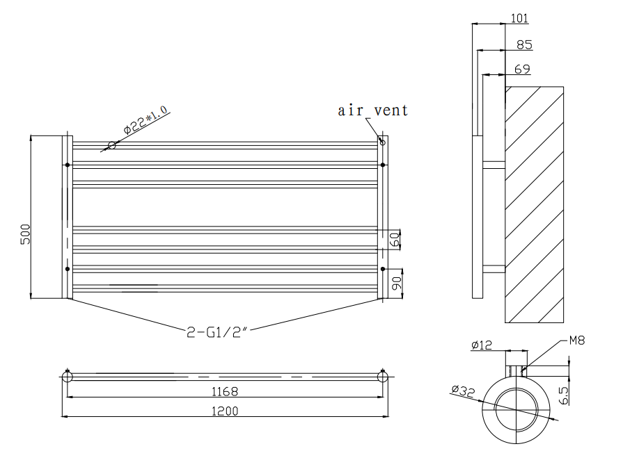 Hanover Polished Stainless Steel Round In Round Towel Rail 500x1200