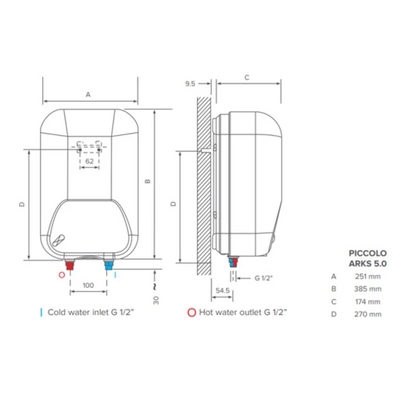 Ariston Piccolo Wall Mounted Point of Use Electric Water Heater With Spout- 2KW