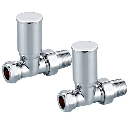 Crown Non-Thermostatic Round Straight Radiator Valves Pair 15mm - Chrome