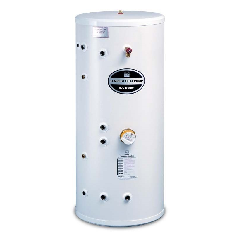 Telford Tempest Standard Heat Pump Indirect Unvented Stainless Steel Hot Water Cylinder - 300 Litre With Built-In 50 Litre Buffer