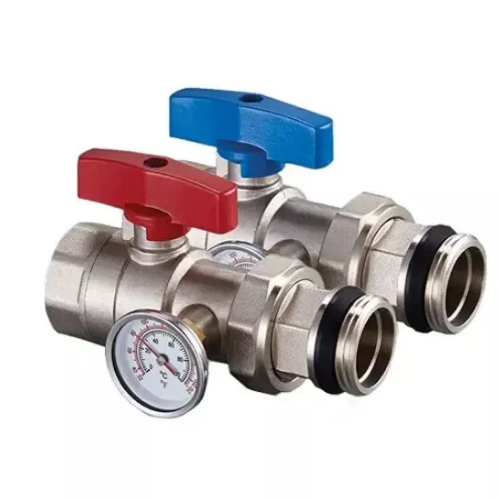 Pair of isolation valve with temperature gauge (1"F x 1"M)