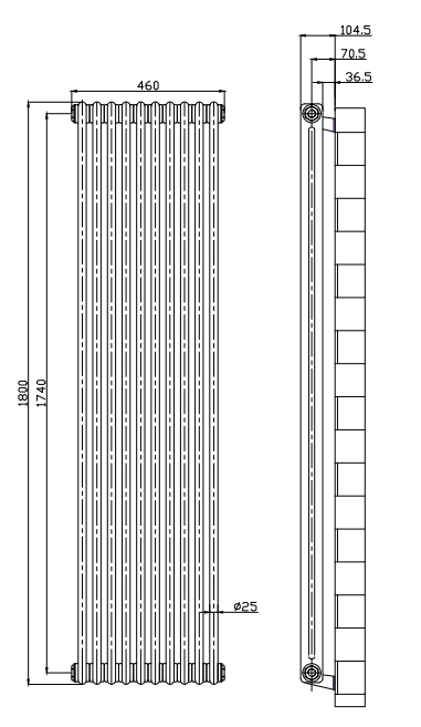 Classic Multi Column Vertical Central Heating Radiators - 2 Column