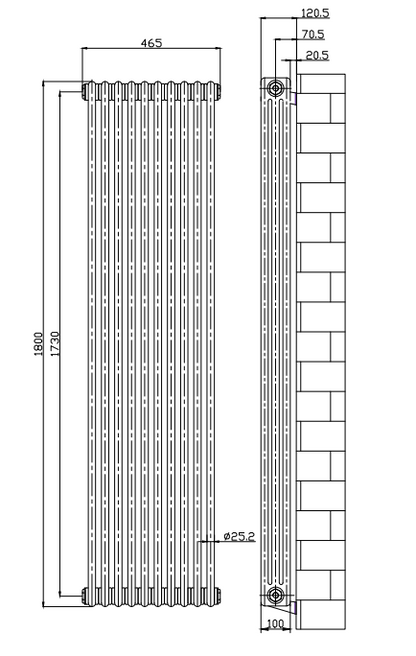 Classic Multi Column Vertical Central Heating Radiators - 3 Column